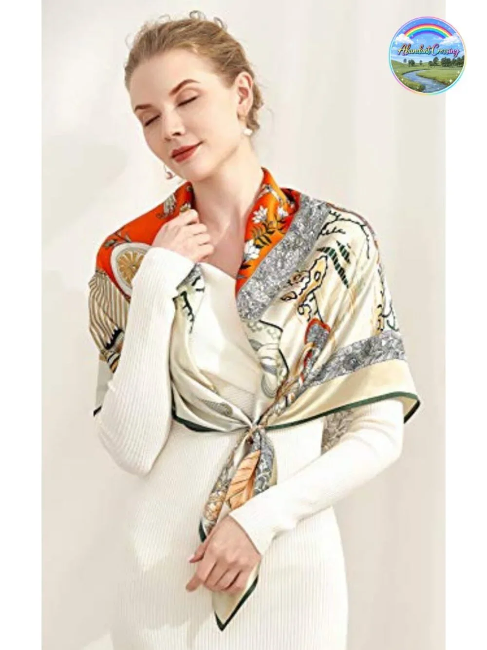 100% Silk Large Scarf, Satin Weave, Heavyweight, 42x42